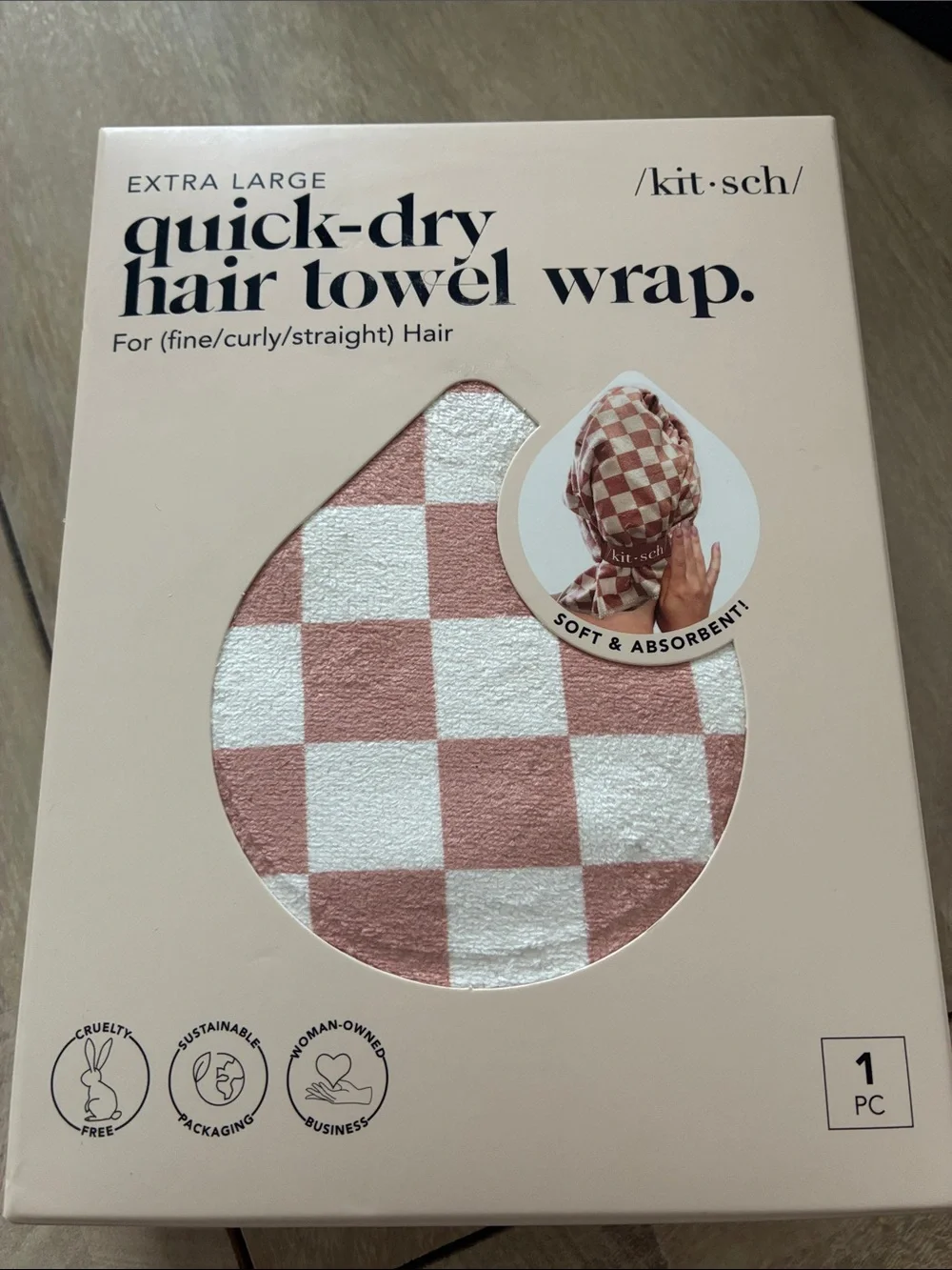 Kitsch Extra Large Quick-Dry Hair Towel Wrap •Terracotta Checker•